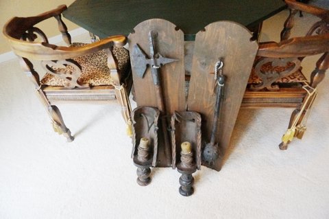 Medieval Battle Axe, Medieval Mace, and Two Sconces
